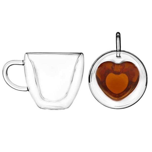 Hjärtformad Dubbelväggig Glasmugg Resistent Kung Fu Teemugg Mjölk Citronjuice Kopp Dryckesälskare Kaffe Koppar Mugg Present