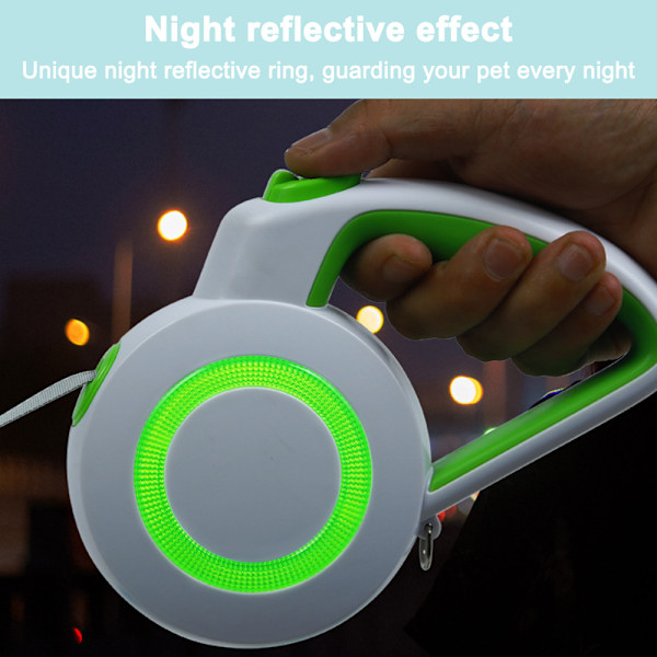 Inntrekkbar Hundeleie, 360° Tangle-Free Heavy Duty Refleks Vandrehundeleie Bånd med Anti-Skli Håndtak Enhåndsbrems, Pause og Lås
