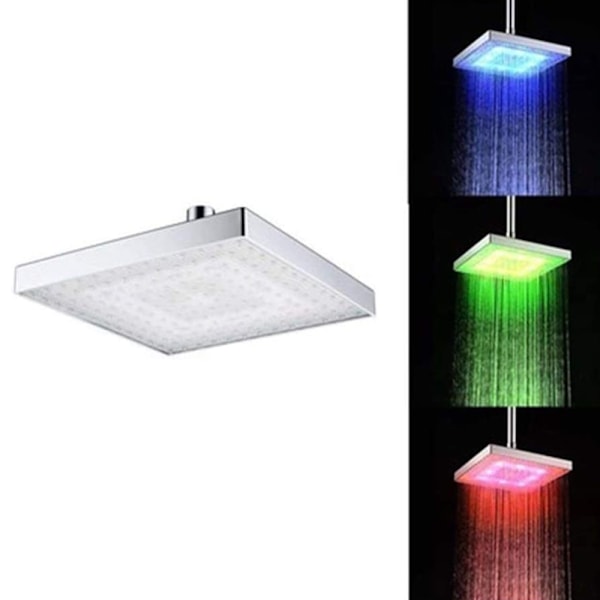 LED Duschhuvud med Flera Färgbyten, Regnduschhuvud, Vattenfallsduschhuvud, 8 Tum Rund/Kvadratisk, Temperaturkontroll