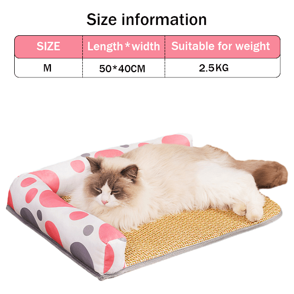 Sommer Pet Selvkjølende Matte Hundebed, Slitesterk Hundekatt Sofa Bed, Sovende Koselig Kjølig Rattan Valpebed Kattesenger med Sklisikker Bunn