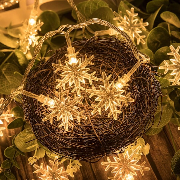 40 LED 20FT julbelysning Snowflake String Lights Plug-in Fairy Lights 8 lägen Vattentät utdragbar för inomhus utomhus bröllop födelsedag