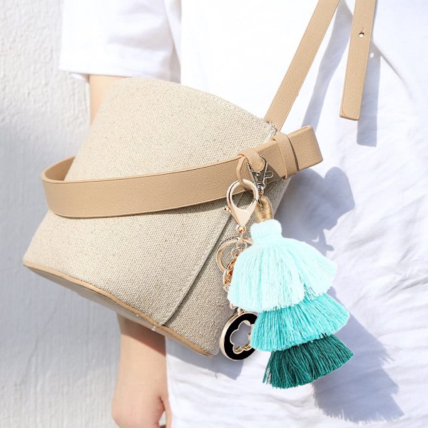 2 stk. Kvinders Farverige Tassels og Legering Blomst Charm Nøglering Bil Nøglering Holder Taske Tegnebog Pung