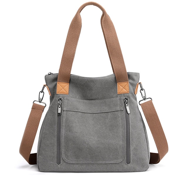 Canvas Håndveske for Kvinner Stoff Tote Skuldervesker Casual Crossbody Bag Stor Topphåndtak Shopper Bag