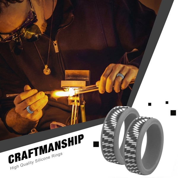 Silikonbröllopsringar för män, kolfiberdesign silikonringar för män, kantgummi bröllops- och förlovningsringar komfort för träning, 8 mm bredd 2,5 mm