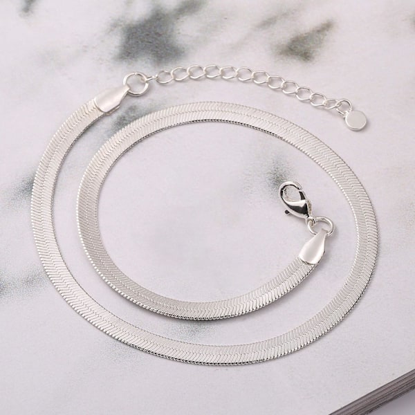 14K Guld/Silverpläterad Kedja Choker Halsband 3MM Platt Ormkedja Fisksbenskedja Tjock Chunky Pappersklämma Länk Halsband Smalt Smycke Present till