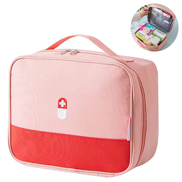 Första hjälpen-väska med dragkedja, medicinorganisatör, nödtom väska, resemedicintablettfodral med handtag, medicinskt broderat
