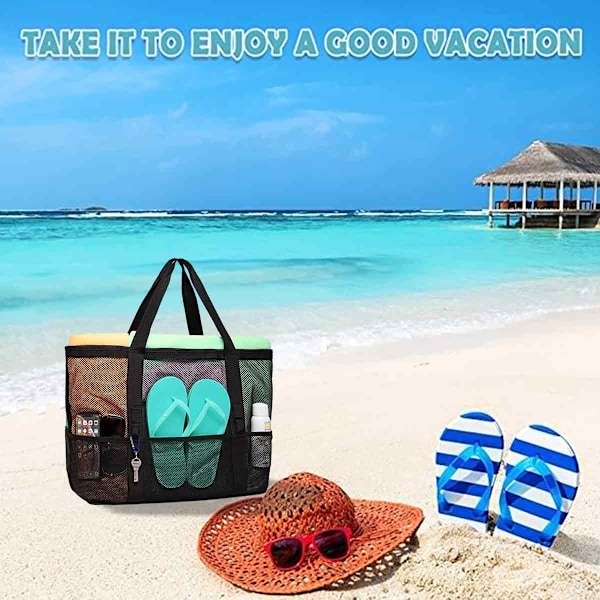 Stor Strandtaske Pooltasker, Mesh Strandtaske til Legetøj, Håndklæde, Flip-Flops, Strandtaske, 42*38*20cm
