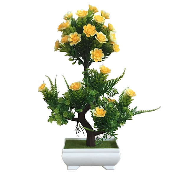 Kunstig potteplante dekorasjon Simulering Bonsai blomsterpotte for hjemmekontor (Gul)