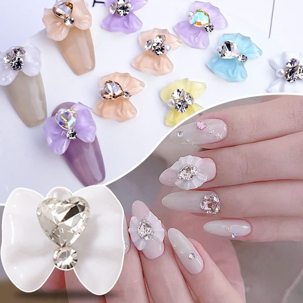 18st 3D rosett Nagelberlocker,Crystal Heart Bowknot Nagelstenar,Blanka Diamanter Nagel Strass Nageltillbehör,Rosett Harts Nail art Nail DIY