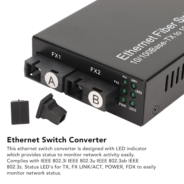Ethernet Media Converter 100 Mbps SC Single Fiber Singlemode RJ45 Port Fiber Ethernet Transceiver för Nätverk 100‑240V EU-kontakt