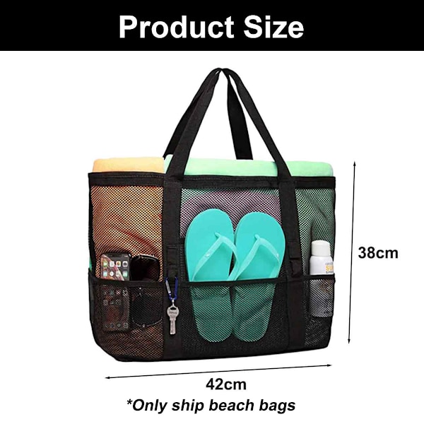 Stor Strandtaske Pooltasker, Mesh Strandtaske til Legetøj, Håndklæde, Flip-Flops, Strandtaske, 42*38*20cm