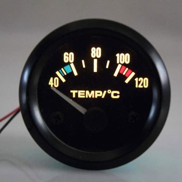 52 mm (2\") Vandtemperaturmåler - 40-120°C - Sort Hus & Hvid LED - 12V