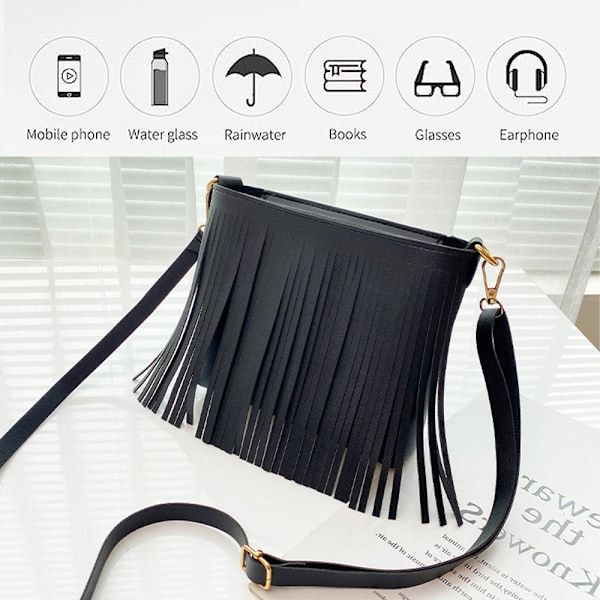 Flicka läder crossbody väska med fransar Damplånbok Daglig axelväska