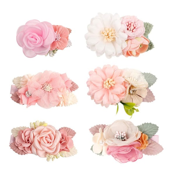 Blomsterhårklipp for jenter, 6 stk. blomsterhårtilbehør