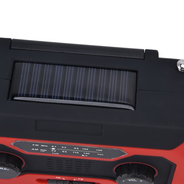 Handvevad Nödradio AM/FM Växling Batteriindikator Ficklampa Solcellsladdare för Utomhuscamping Röd EU-version