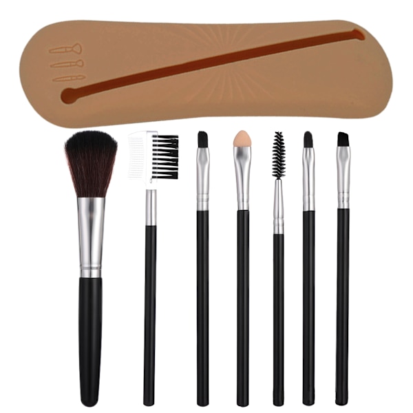 Rejsemakeupbørsteholder, Silikonbørsteholder Makeupbørstepose med 7 børster, Trendy bærbar makeuporganiseringsbørsteetui til kvinder og piger