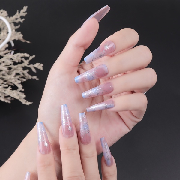 24st Super lång gradient tryck på avtagbar slitage falska naglar ballerina extra lång kista konst manikyr cover akryl lösnaglar tips för tjejer