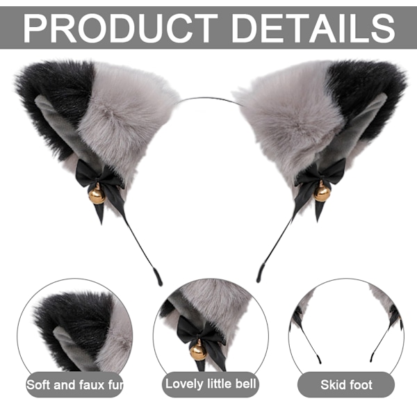 2-pack söta plyschiga pälsräv kattöron pannband Halloween kostymfest hårband accessoarer för kvinnor och flickor