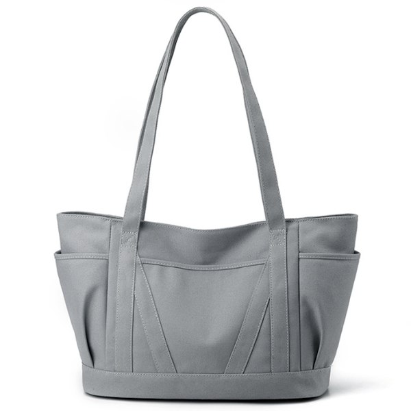 Stor Canvas Tote Bag för Kvinnor, Casual Axelväska med Blixtlås och Fickor för Resor, Strand, Arbete och Shopping
