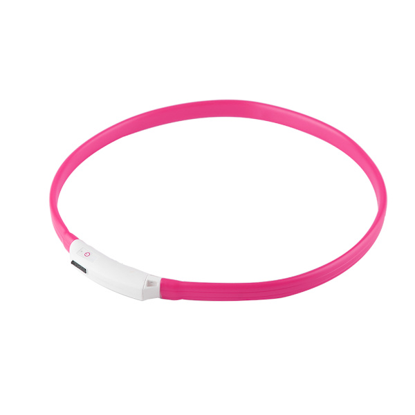 Husdjurskollar i silikon, mjuk, USB-uppladdningsbar, blinkande, säkerhetskollar för valpar på natten (rosa)