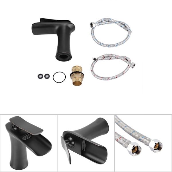 Badeværelses Armatur Vandfald Mixer En Huls Håndtag (Sort ORB US 3/8\"C eller 9/16\")