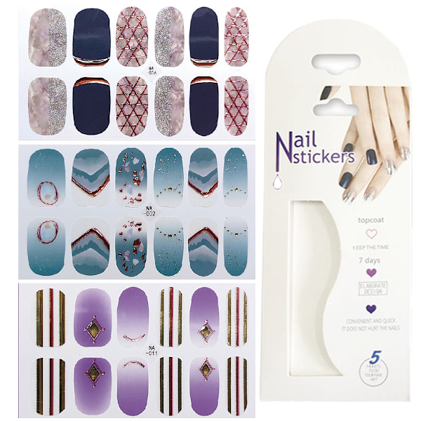 3 st mikro-inbäddande nagelklistermärken, nagellackremsor, glittrande självhäftande DIY-konstdekalremsor