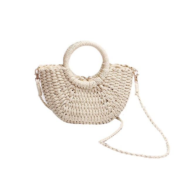 Halvmåne Halm Väska, Handvävd Kvinna Sommar Retro Strand Tote Axelväska Crossbody Resa Strandväska