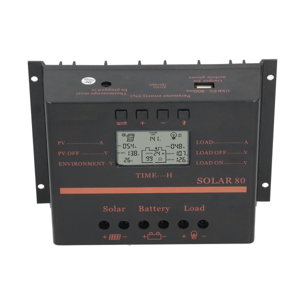 Solcellsladdningsregulator PWM 80A 12V/24V USB Hållbar