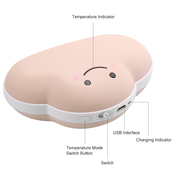 Söt Mini Handvärmare Molnformad Laddningsbar USB Power Bank Bärbar Handvärmare Rosa