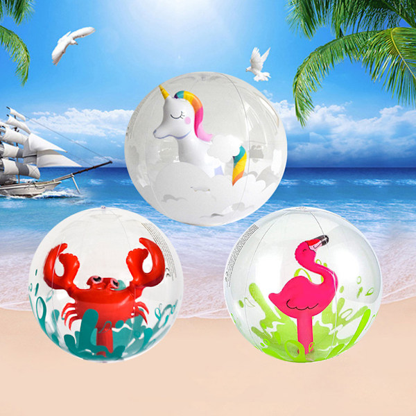 6 stycken 3D strandbollarUppblåsbara strandbollar Krabba Flamingo Enhörning Tema Strandbollar Pool Leksak Bollar för utomhus sommar strand pool födelsedagsfest