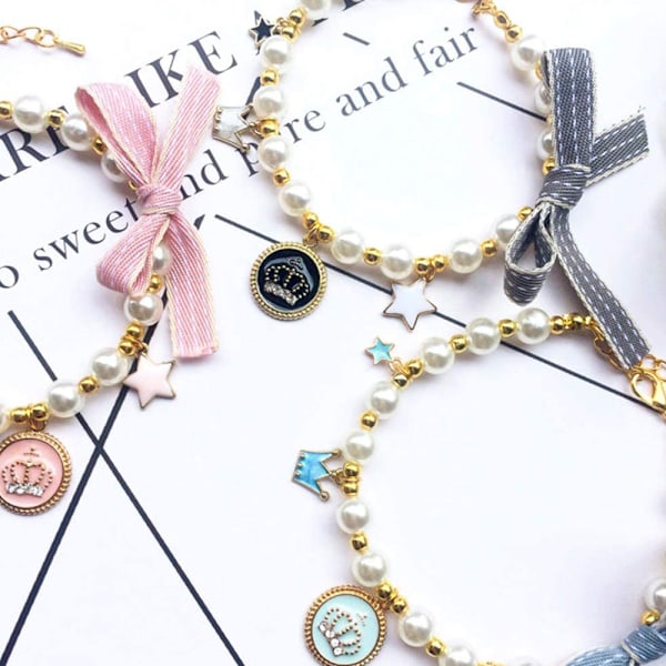 Halsband med pärlor för hund och katt, bling-accessoarer, band, kärlekshänge, husdjurssmycken för valpar, chihuahua, yorkie, justerbart, handgjort