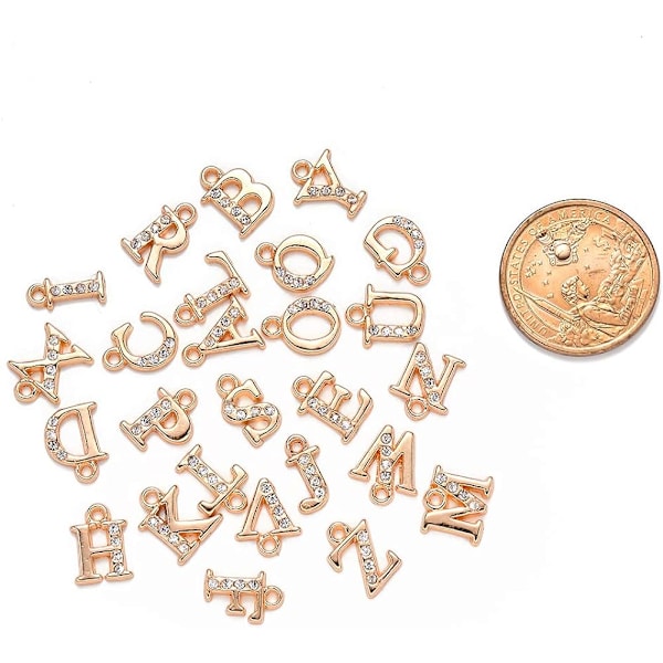 26 kpl/setti Alloy-kirjainriipukset Strassilla Kirjaimet A~Z Aakkoset Kristalliriipukset Helmiä Vaaleankultapinnoitettu Korujen Valmistukseen
