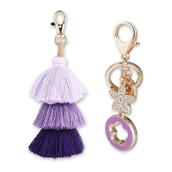 2 stk. Kvinders Farverige Tassels og Legering Blomst Charm Nøglering Bil Nøglering Holder Taske Tegnebog Pung