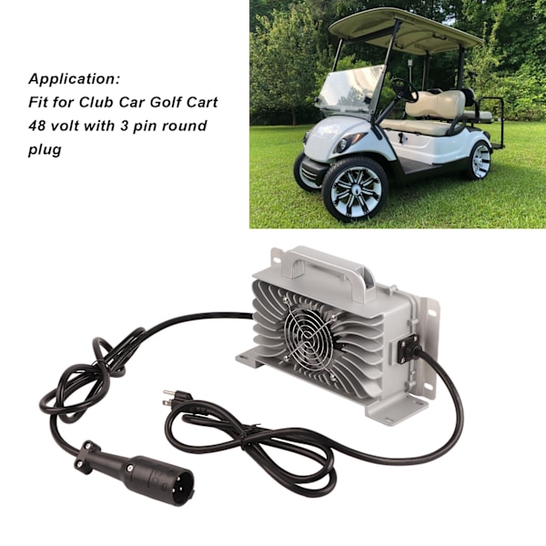 48V 15A Golfbilbatterilader IP67 Vanntett 110 til 130V 3-polet rund plugg Passer for Club Car Golfbil