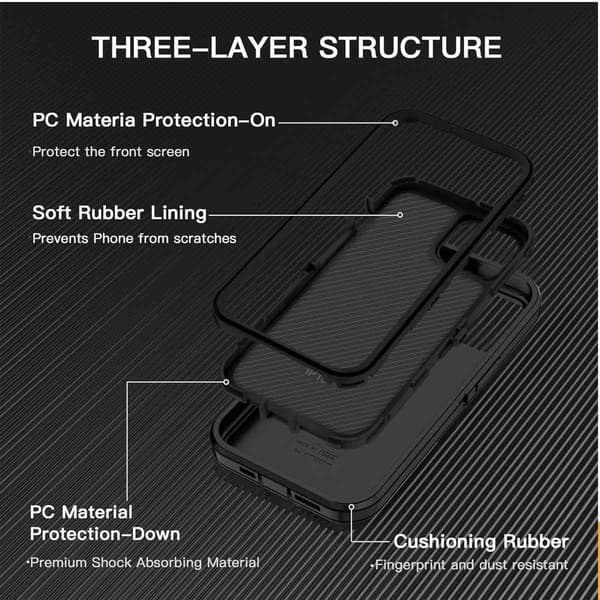 Kraftig deksel designet for iPhone 14, Støtsikkert robust deksel med tre lag (Svart)[TT]