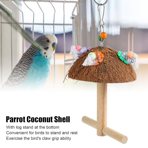Parrot Kokosnötskalssvingställ Multifunktionell Säker Bittålig Kokosnötskal Tuggleksak för Fåglar
