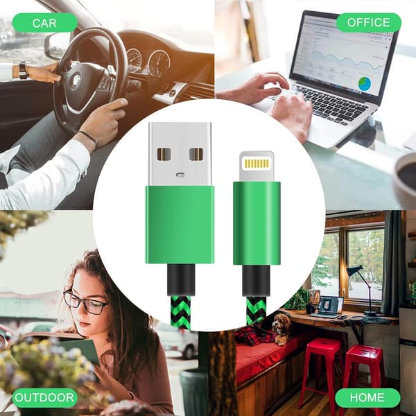 iPhone Ladekabel 2m 3-pakning, Lang iPhone Ladekabel, Farget Flettet USB iPhone Lightning Kabel for Rask Lading, Kompatibel