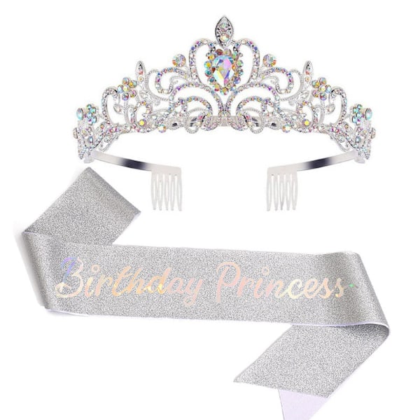 Sash & Krystall Tiara Kit - Bursdagskroner for Kvinner Sash Bursdagsdekorasjoner Sett Rhinestone Hodebånd