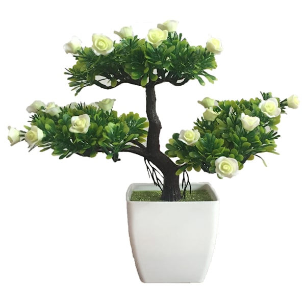 Keinotekoinen ruukkukasvi sisustukseen, Bonsai-puun simulaatio kotiin ja toimistoon (Valkoinen)