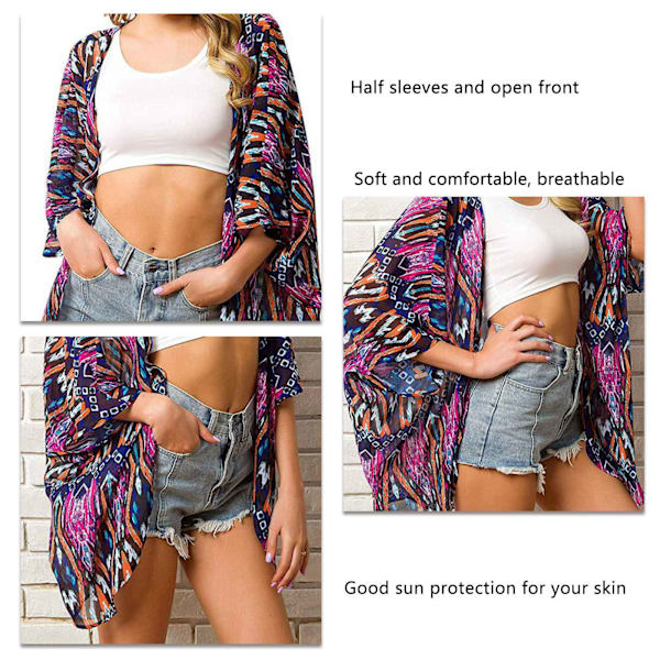 Kvinnors Solskyddsplagg Halvärme Loose Fit Strandbikini Öppen Framtill Färgade Ränder S/M