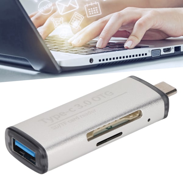 Kortläsare Typ C Multifunktionell Lagringskortsadapter med Nyckelring för Telefon Surfplatta Dator Silver