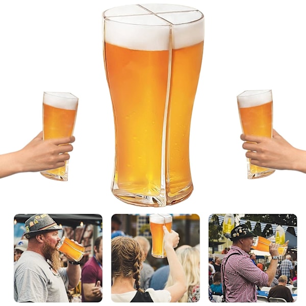 4-i-1 genomskinligt ölglas, akryl ölglas, separerbara ölglas, Super Schooner ölmugg, splittersäker, bärbar, för Oktoberfest, bar,