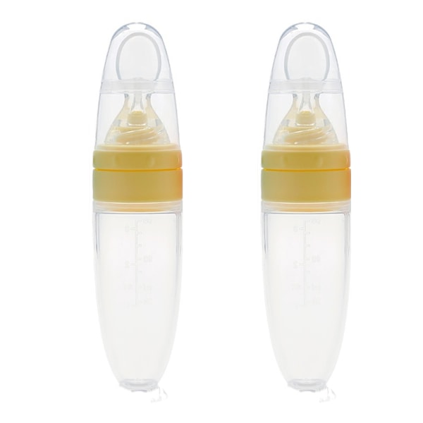 2 stk. Baby Silikon Foderflaske Ske Baby Mad Feeder med Stående Base til Spædbarn Dispensering og Foder