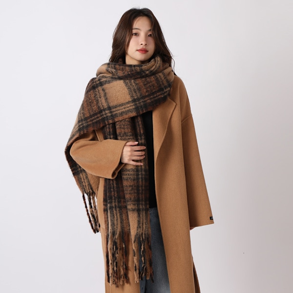 Dam Fashion Randig Solid Mohair Scarf Tassel Vinter Varma Tjocka Halsdukar
