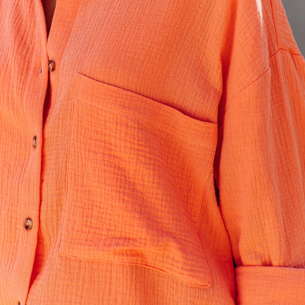 Kvinnors Knapp-Ner Långärmad Skjorta Mode Casual Lös Nedåtvänd Krage Ren Färg Dam V-Hals Långärmad Blus Orange S
