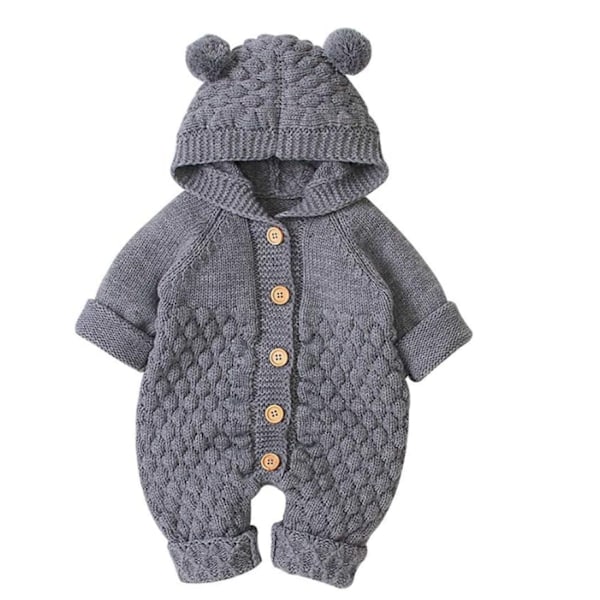 Baby Jumpsuit med Huva Nyfödda Flickor Pojkar Stickade Onesies Varma Tröja Jumpsuit Outfits