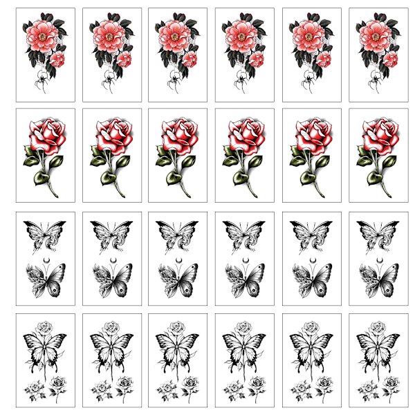 24 Ark Varierade Tillfälliga Tatueringar För Män Kvinnor, Arm Hals Temp Tatuering Tillfälliga Tatueringar Dekal Set