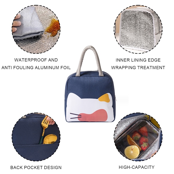 Vandafvisende Bento Box til frokost - Genanvendelig Termisk Tote Taske til Kontorarbejdere, Picnic, Vandreture, Strand og Fiskeri