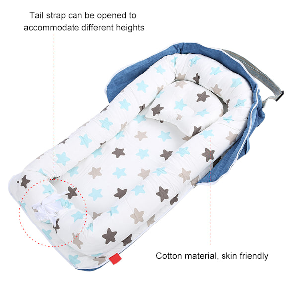 Avtagbar Tvättad Bärbar Babyspjälsäng Spädbarn Nyfödd Sovplats med Kudde Babyskydd Färgglad Stjärna 85x45x12cm