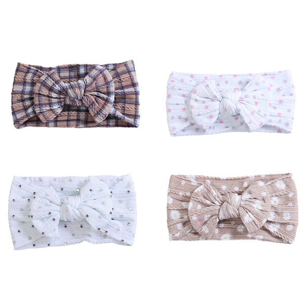 4 st Baby Bow Hållband Turban Knuten, Flickors Hårband för Nyfödda, Småbarn och Barn